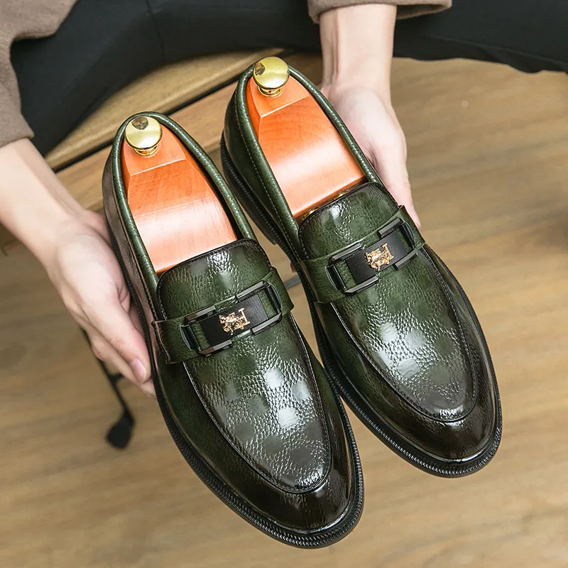 

Retro Fashion Green Elegant Man Dress Shoes Slip-on Leather Shoes for Men Low-heel Formal Shoes 2023 Zapatos De Hombre Vestir