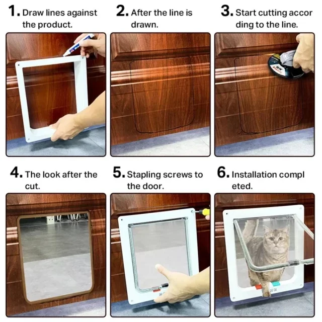Pet free access door and cat hole for cats and small dogs to enter exit, installable on glass wooden iron doors and windows 2