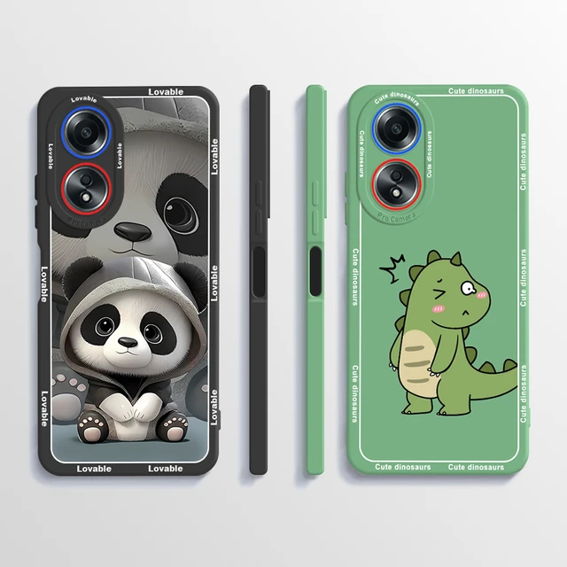 Case For Oppo A58 4G Cute Dinosaur Square Liquid Soft Shockproof Phone  Cover For Oppo A58