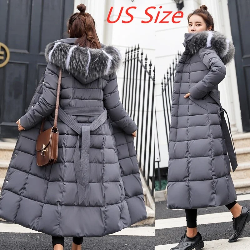 2022 New Winter Coat Women's Warm Fashion Bow Belt Fox Fur Collar Knee Thickening Warm Coat Long Skirt Women's Thick Coat