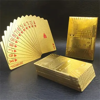 55pcs Golden Playing Entertain Cards Gold Foil Pokers Set Magic Cards 24K Gold Plastic Foil Pokers Durable Waterproof Cards 1