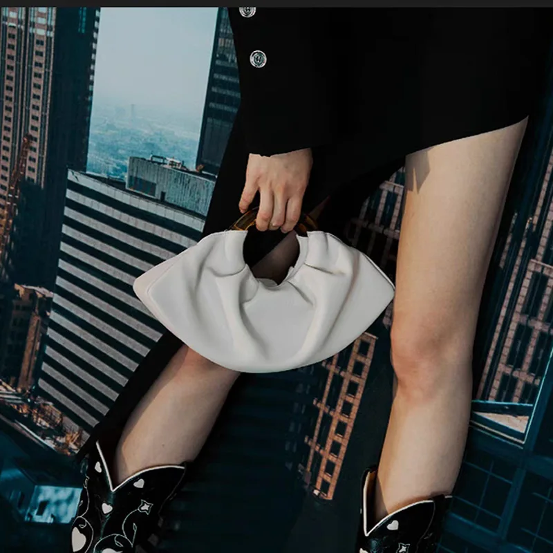 Retro Elegant Satin Small Clutches Solid Purple Red Black Handbags Wedding Party Evening Bag For Women Fashion Cloud Handbag