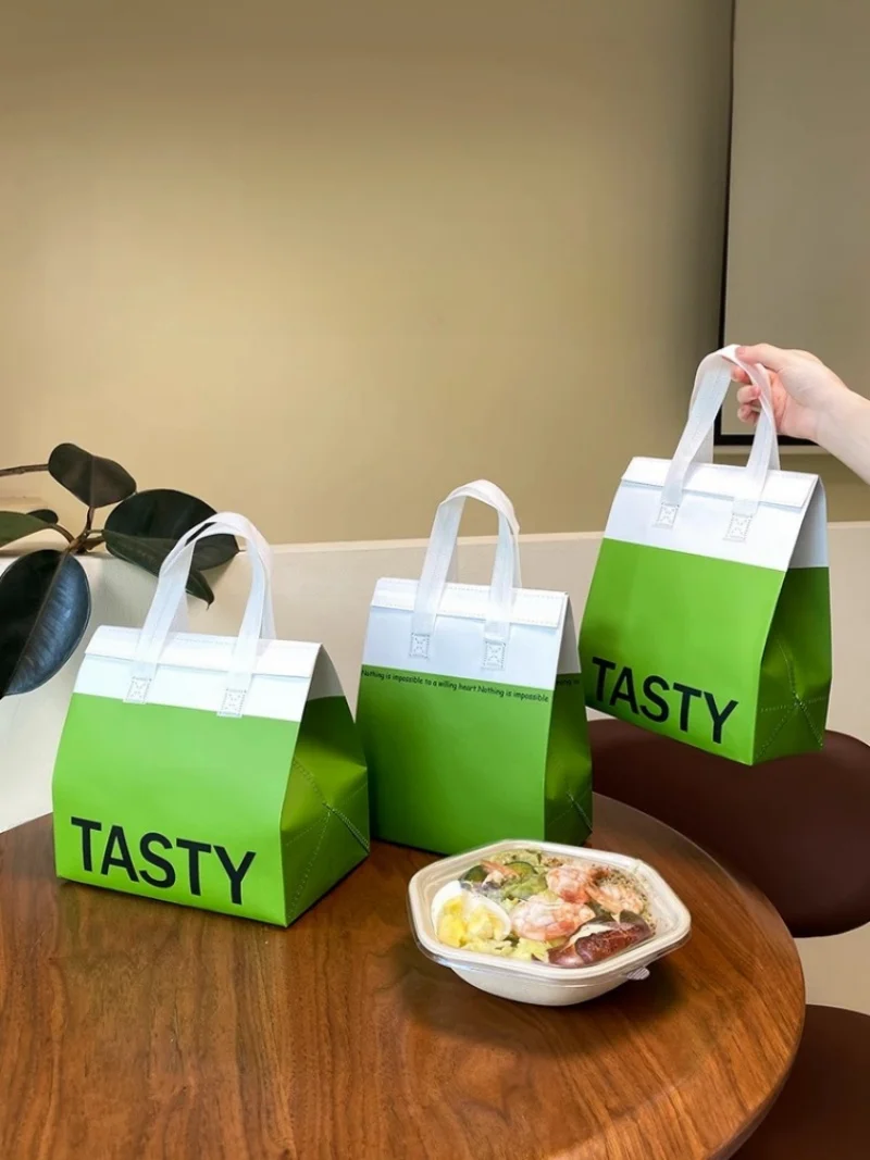 10pcs Green Non-Woven Insulated Tote Bags – Portable Reusable Pouches for Food, Drinks,... - SKU NITB1747 - UGI Packaging