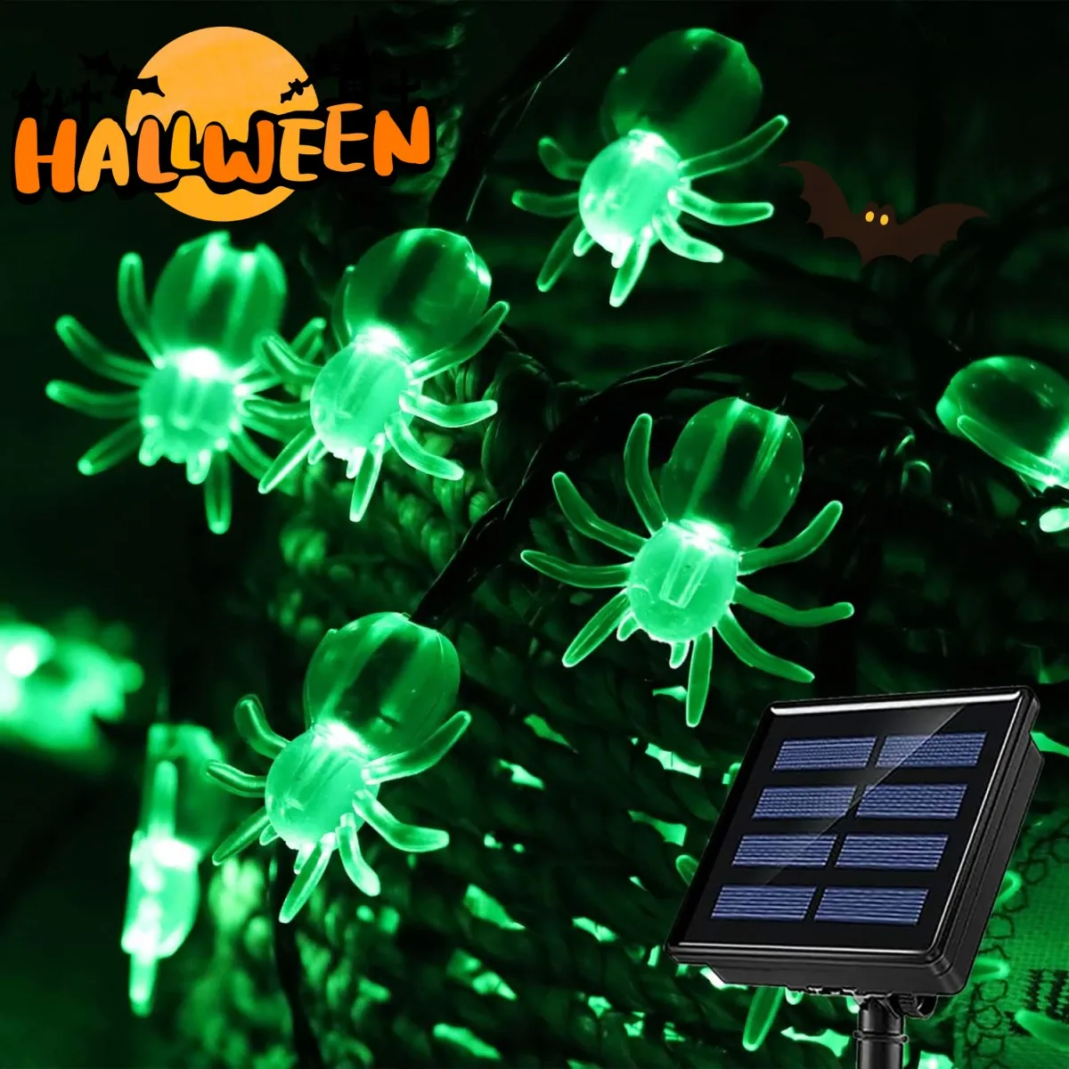1pc 20/30 LED Green Spider String Light Outdoor Waterproof Horror Atmosphere Halloween Hanging Light With 8 Lighting Modes
