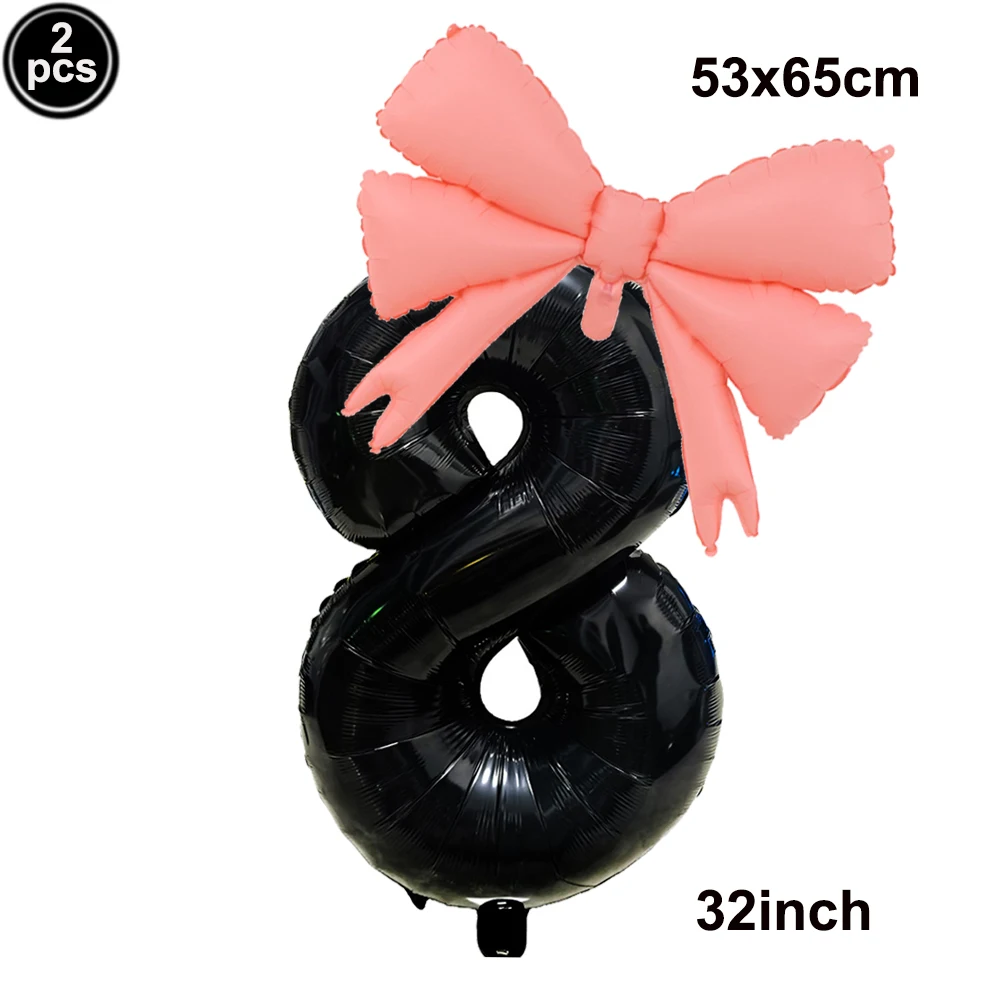 32 Blue, Pink, and Black Number Balloons with Ribbon Bows