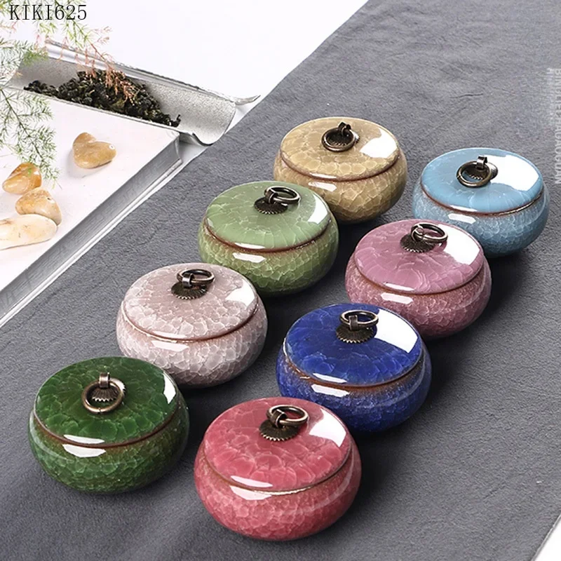 Modern Color Cracked Ceramic Sealed Storage Tank Travel Portable Tea Caddy Tea Set Necklace Ring Jewelry Storage Box Home Decor tea tin box,tea canister