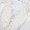 Women Plush Hem Splicing Frenulum V-neck Hooded Dress Winter Solid Color Long Sleeve Bodycon Dress for Female White 5