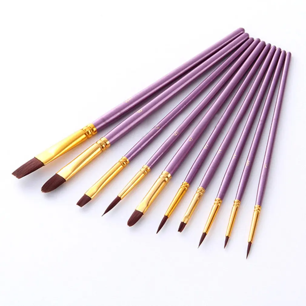 

10 pcs Artist Nylon Paint Brush Professional Watercolor Acrylic Wooden Handle Painting Brushes Art Supplies Stationery