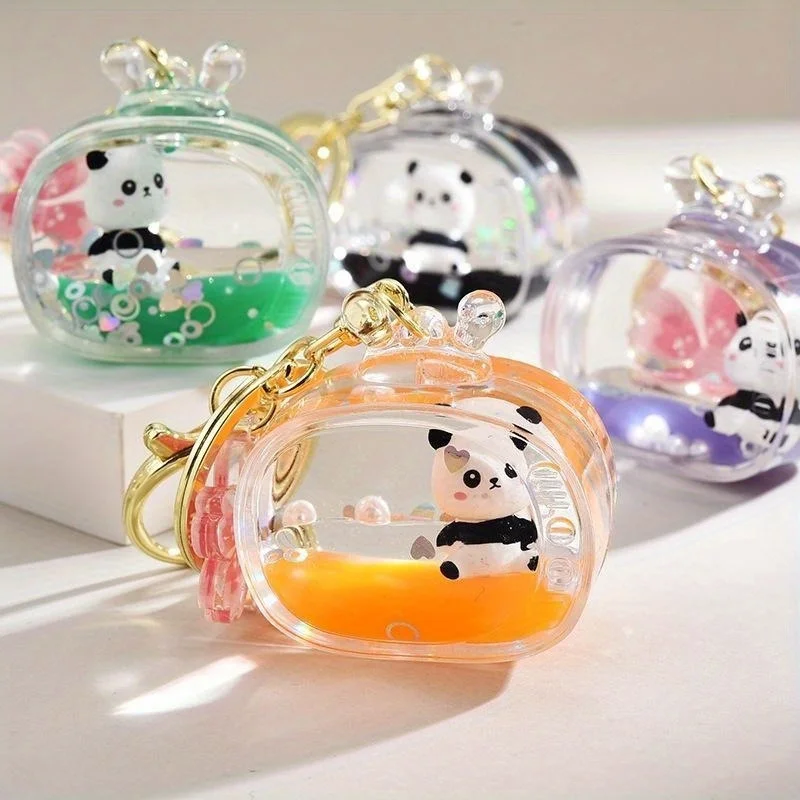 Panda Doll Keyring Cute TV Liquid Acrylic Key Chain Car Bag Accessories Pendant for Women Keychain Gift