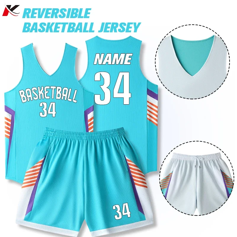 Men Youth Basketball Jerseys Printed Reversible Mesh Blank Basketball Uniform Kids Reversible Shirt JLS-A035