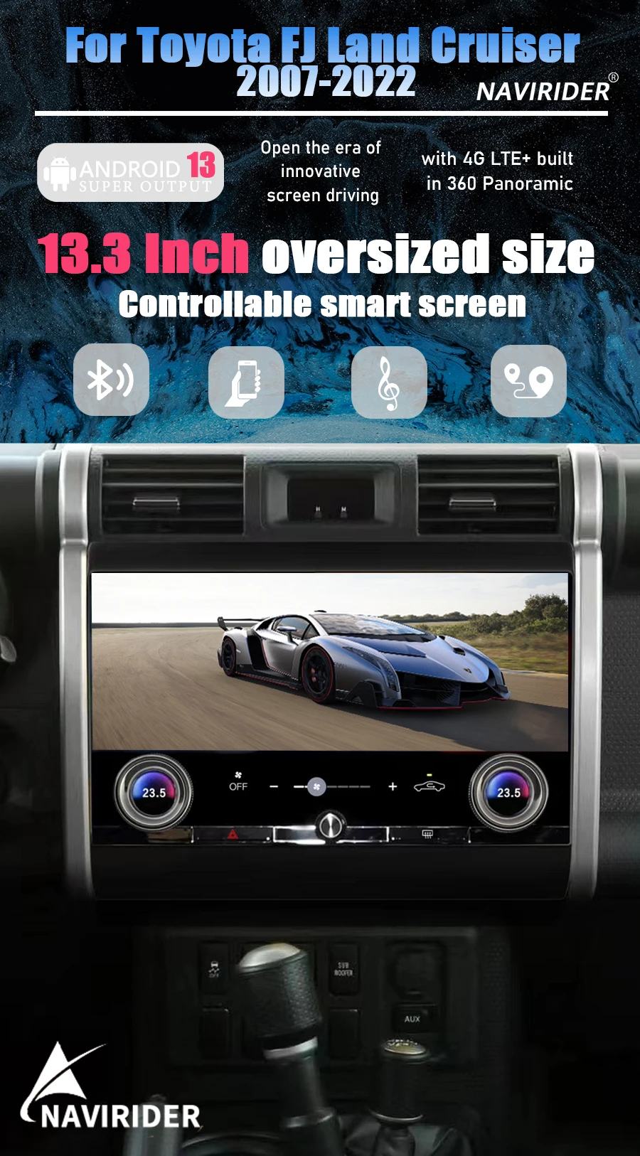 13.3" Android 13 Car Radio For Toyota FJ Cruiser J15 2007-2020 Carplay GPS Navi