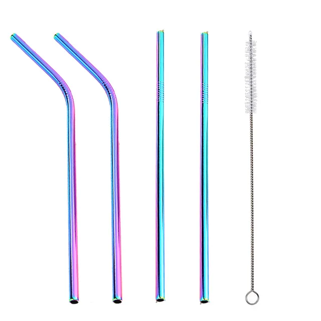 Vibrant Stainless Steel Reusable Drinking Straws with Cleaning Brush - Eco-Friendly Party & Bar Accessories