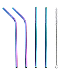 Vibrant Stainless Steel Reusable Drinking Straws with Cleaning Brush - Eco - Friendly Party & Bar Accessories (AB - 4Pcs - R)