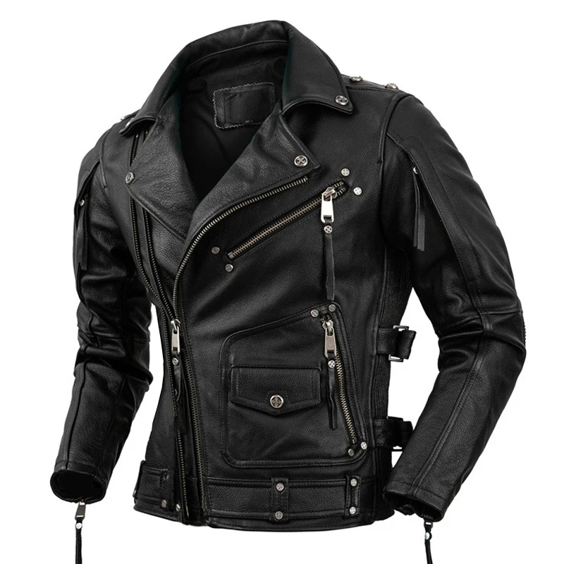 Motorcycle Leather Jacket Men Moto Riding Leather Jacket Mens Clothing Biker Coat Genuine Natural Calfskin Clothes Mens Jackets men leather jacket