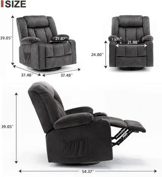 Recliner Chair Massage Rocker with Heated 360 Degree Swivel Lazy Boy Recliner Single Sofa Seat with Cup Holders for Living Room 2
