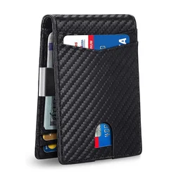 Elegant RFID - Blocking Black Leather Slim Wallet - Minimalist Card Holder Gift (Carbon Black)