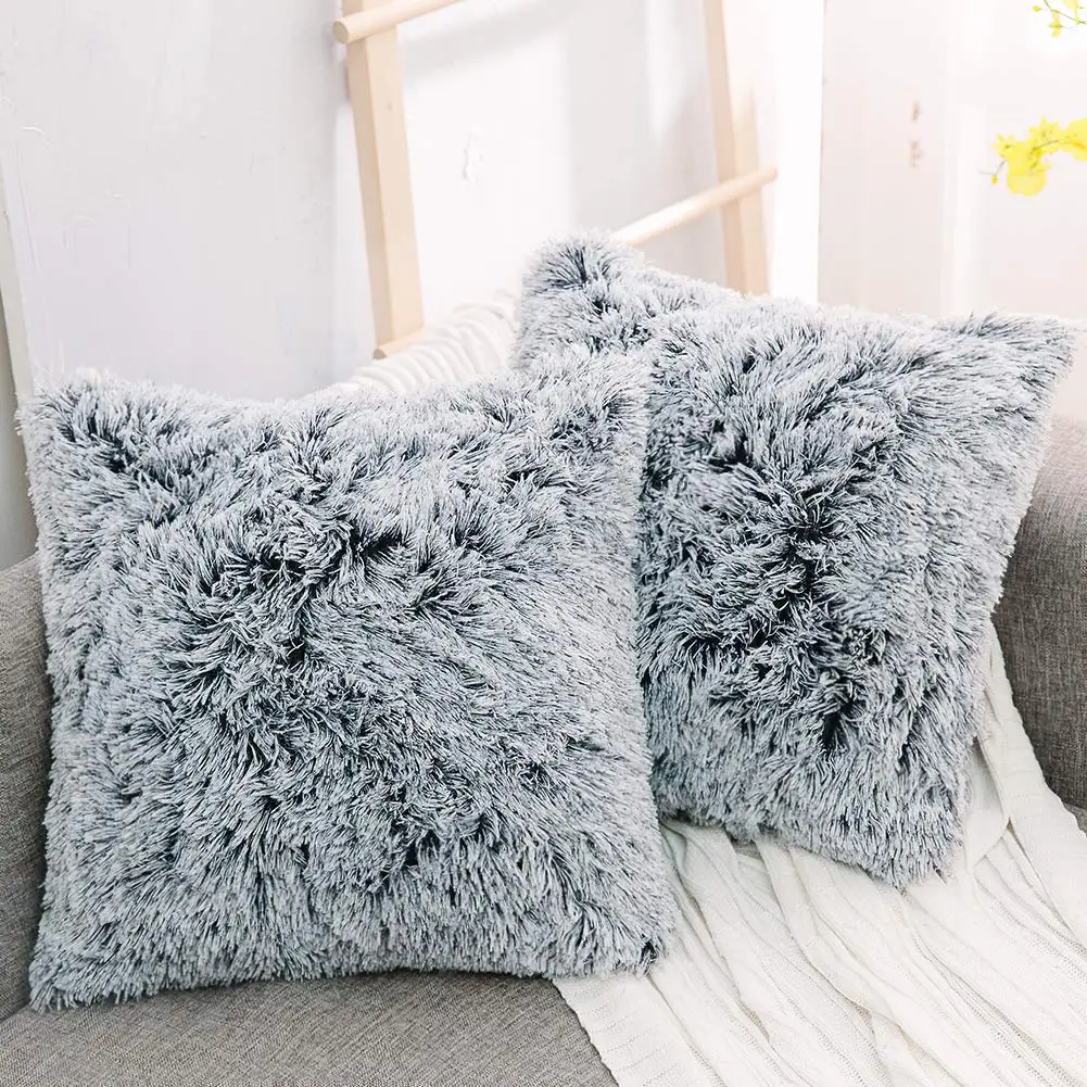 Soft Fur Cushion Cover 43x43cm Plush Decorative Pillow Cover for Living Room Sofa Decor Pillowcase White Grey Cushion Covers