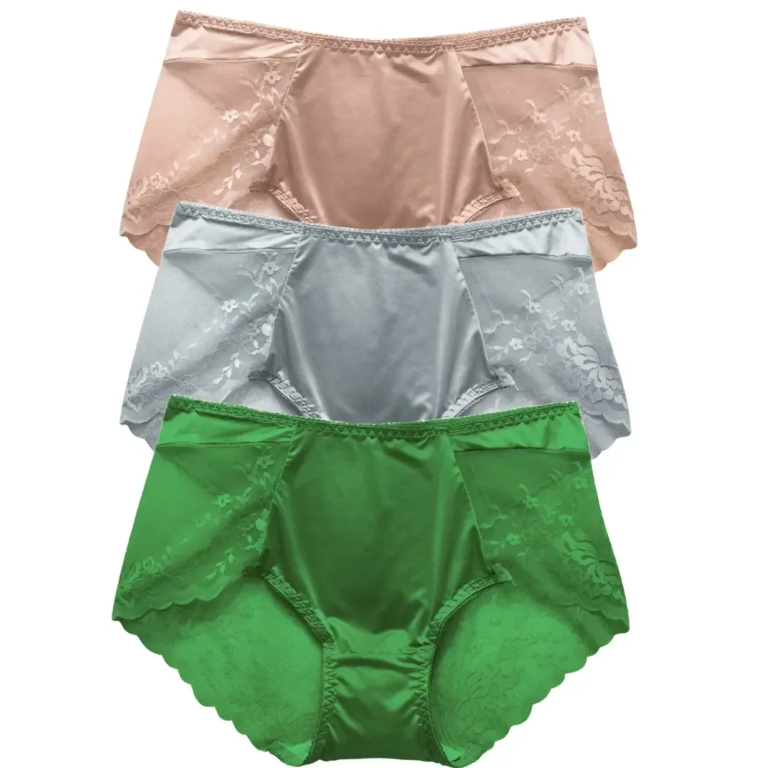 

Waist Size Summer Lace New Ice Women's Chubby Sexy 3 Cotton Large Girls Thin Pure Panties Silk Non-marking Mid-high Crotch