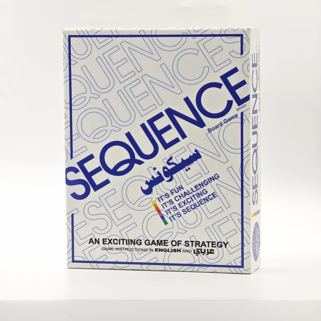 SEQUENCE عبارة عن لعبة بطاقات متطابقة مع قطع ملونة زاهية وحصيرة ألعاب، مع تصميم لعبة كلاسيكي. 2