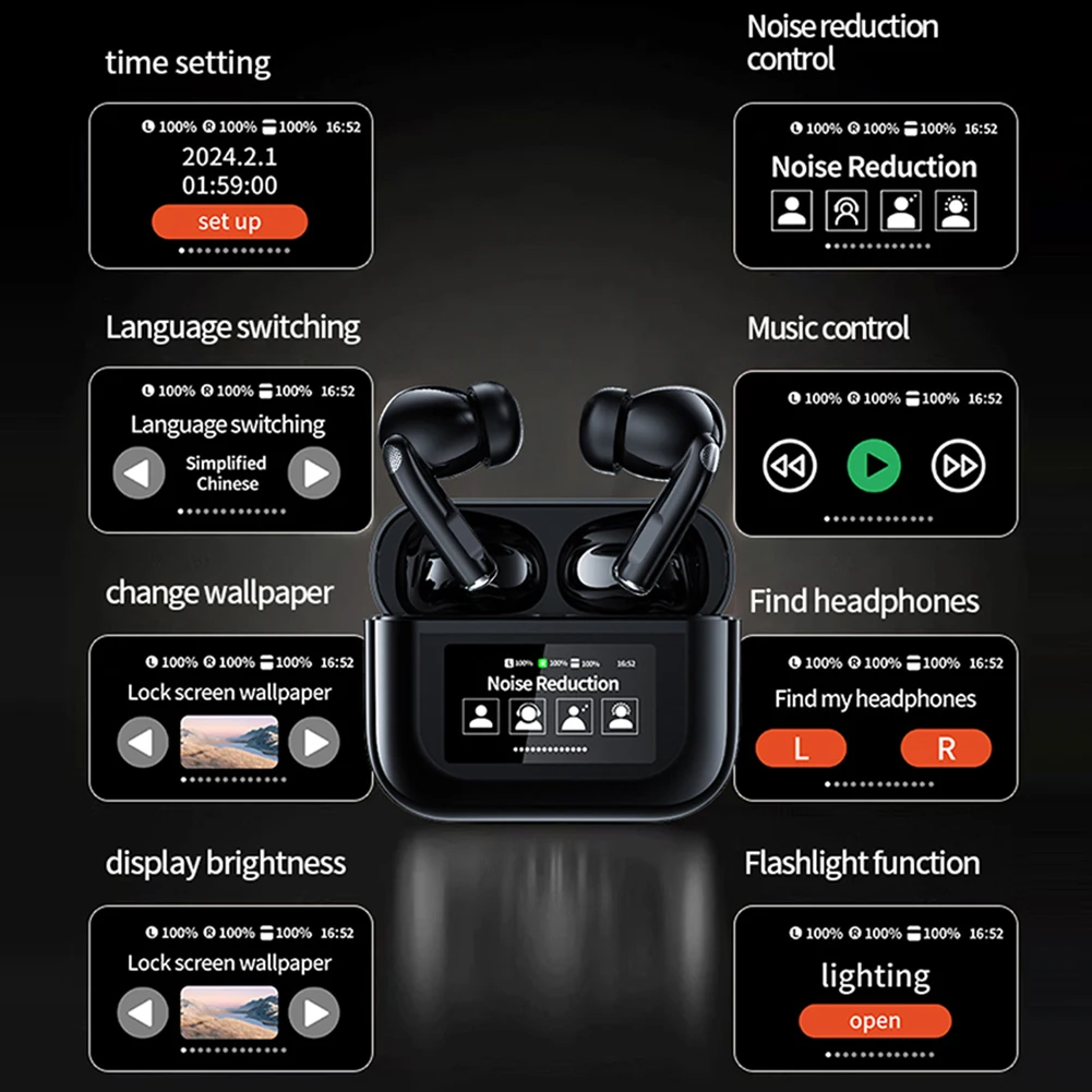 Wireless BT 5.4 Real Time Translator Earbuds ANC Noise Cancelling 144 Languages Translation Earphones Smart Touch Screen Housing