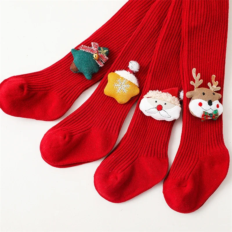 Baby Cartoon Leggings Christmas Soft Cotton Girls Red Stocking Newborn Baby Children's Bottomed Pantyhose New Year Gifts Tights