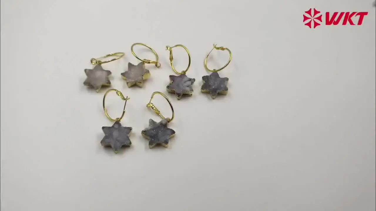 Женские серьги из желтой латуни в форме звезды круглые друзы с кварцевым камнем
