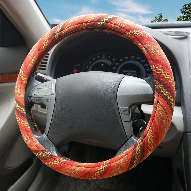 Baja Decke Stoff Auto Lenkradbezug Ethno-Stil Auto Radabdeckung aus grobem Flachs und Silikon Innenring – Detail 4