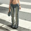 Vintage Light Wash Distressed Paneled Jeans Y2K Slim-Fitting Low-Waisted Stitched Denim Pants Women 2025 Streetwear Retro Jeans