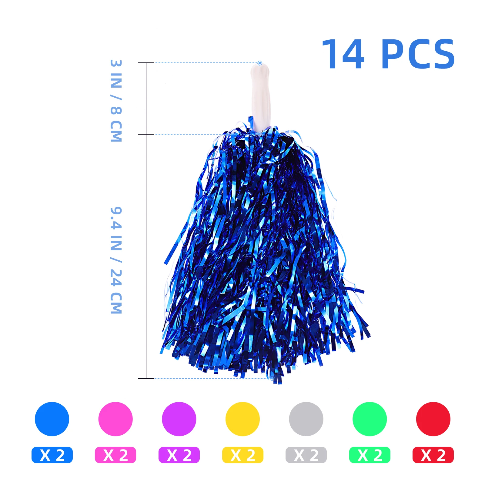 NUOBESTY 14pcs Pompom Girl Poms Metallic Foil Cheerleader Pom Poms For Team Sports Events Parties For cheerleading pom poms
