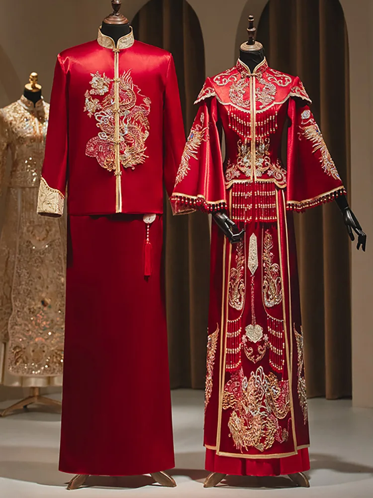 

Изысканное свадебное платье с расклешенными рукавами, вышивкой бисером и кисточкой, Свадебный костюм невесты, Свадебный костюм, Восточная потрясающая одежда