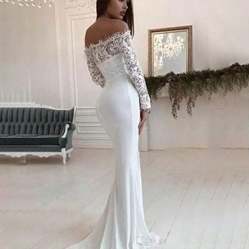 Fashion Female French Wedding Dress Sexy  Elegant Lace Evening Dresses Long White Dress Summer Dress Sexy Dress Women Dress