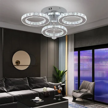 Modern Crystal Chandelier with App Dimmable Ceiling Light Fixture Rings Shape Flush Mount Chandelier for Bedroom Living Room 6