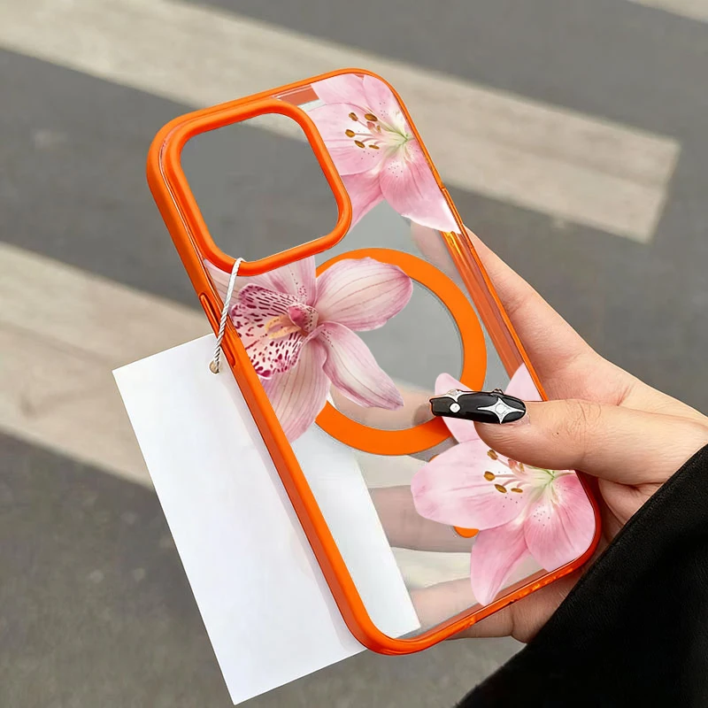 Pastel Pink Floral Lily Orchid Magnetic Phone Case Cover