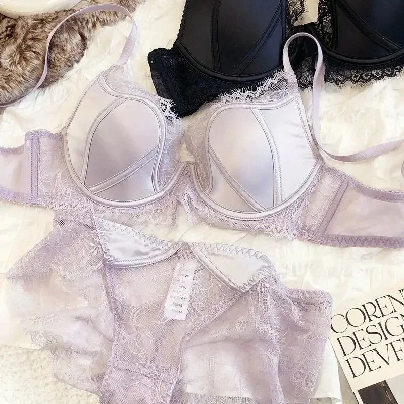French Lace Bralette Pure Desire Heart Pendant Small Chest Illusion Underwear for Young Girls Gathered Wireless Bra