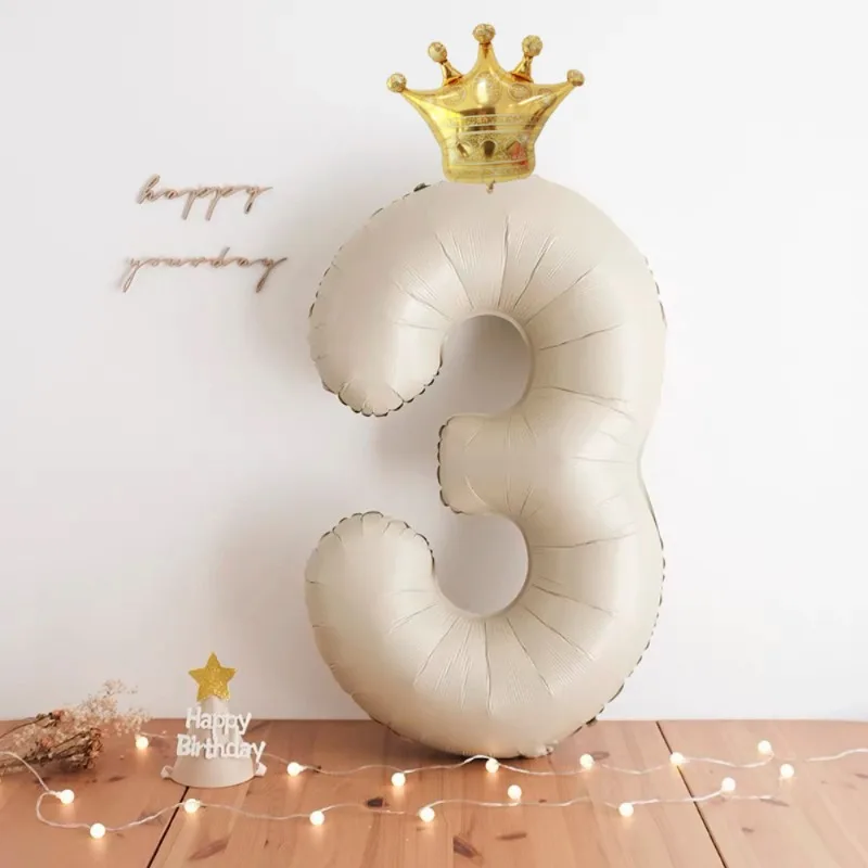 

40inch Cream Number Balloons with Crown Foil Balloon 1 2 3 4 5 6 Birthday Wedding Party Decoration Baby Shower Air Helium Globos