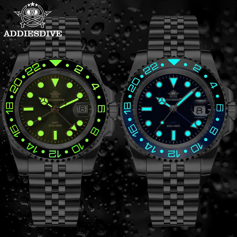 ADDIESDIVE GMT Quartz Watch For Men Classic Swiss Ronda 515-24H