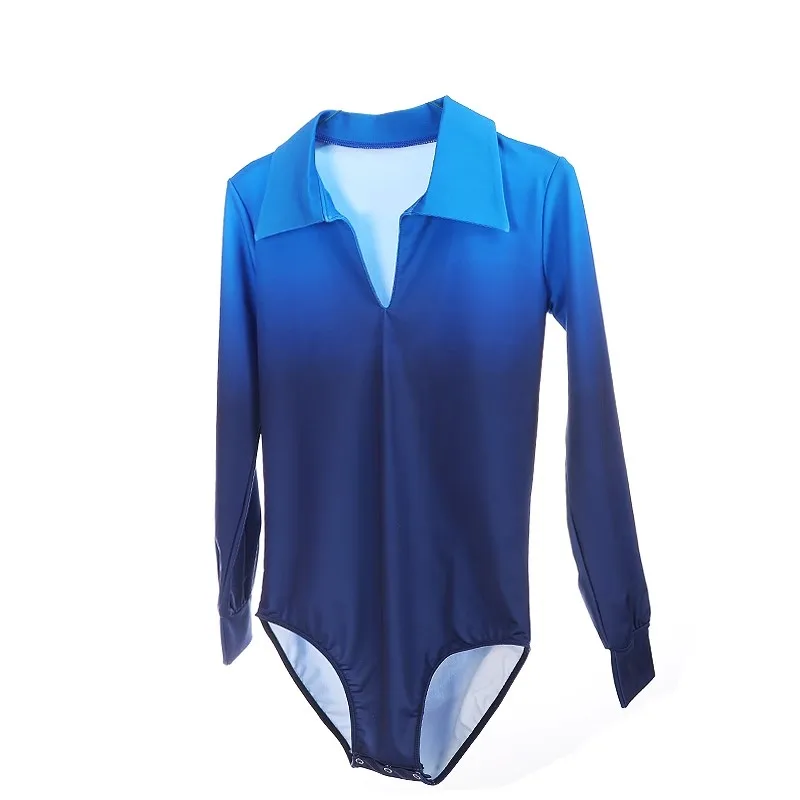 Nasinaya Boys Man Figure Skating Performance Clothing Competition Ice Skating Leotard Kids Blue Gradient