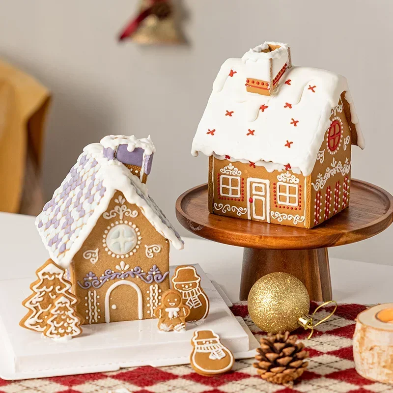 

3D Gingerbread House Cookie Cutter Set Christmas Home Mold Cartoon Fondant Cookie Stamp New Year Cake Decor Baking Supplies New