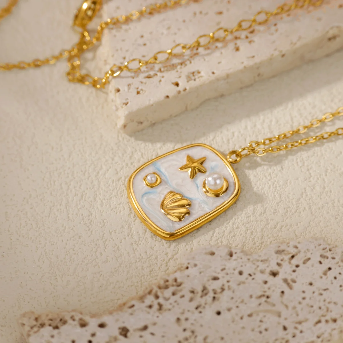 Starfish Shell Necklaces Women Gold Stainless Steel Chain Choker