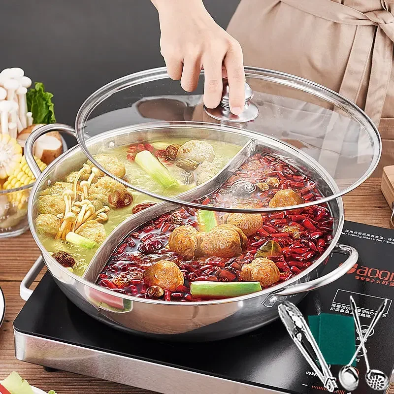 

Stainless Steel Soup Pot Basin with Lid Mandarin Duck Hot Pot Household Stainless Steel Hot Pot Induction Cooker