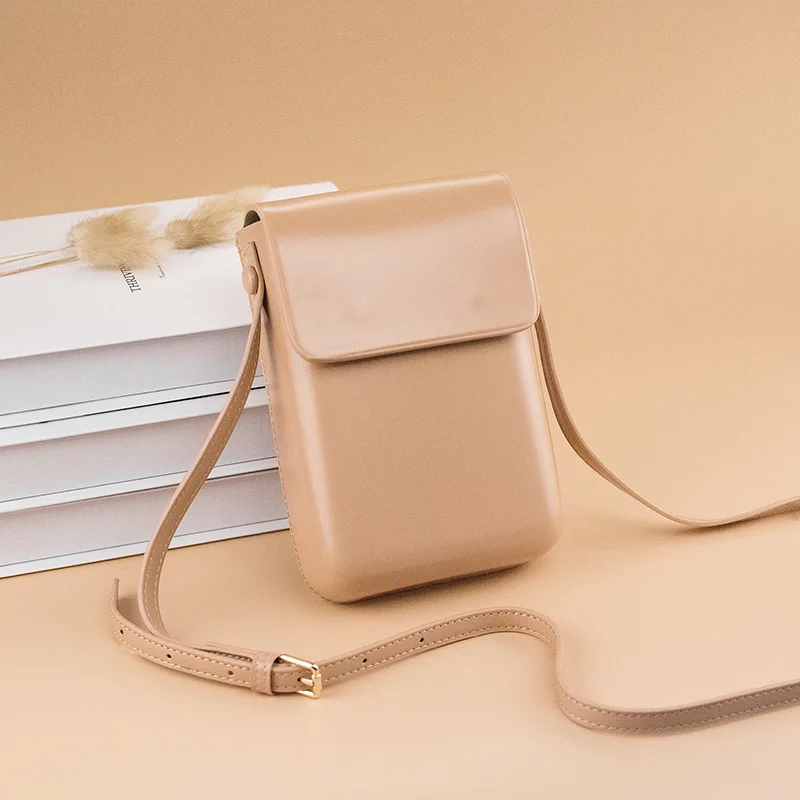 New Vertical Mini Messenger Bag Japanese Korean Women's Fashion Retro Pu Leather Mobile Phone Bag Solid Flap Storage Wallet