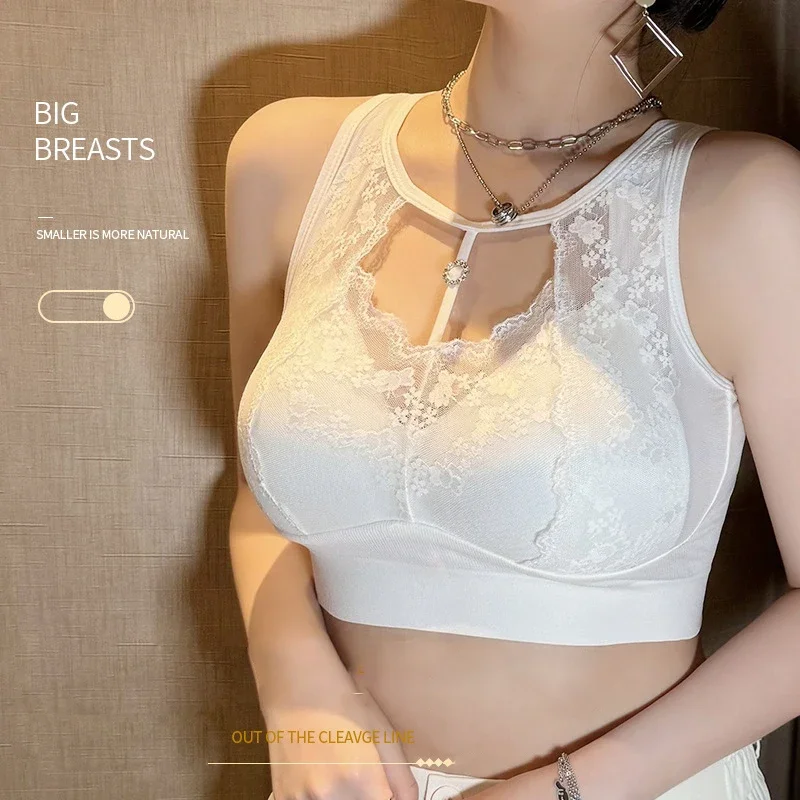 Sexy Hollow Lace Underwear Latex Chest Pad Without Steel Ring Gathering Anti Beauty Back Wrapped Bra 2