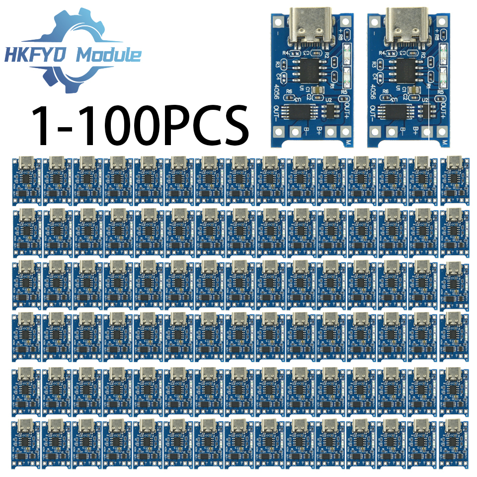 1-100PCS TP4056 Type-C 1A Lithium Battery Charger Module – 5V for 18650 Li-ion with Dual Protection, USB-C Charging Board