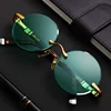 Fashion Classic Rimless Sunglasses Women Men Crystal Dark Green Lens Sun Glasses Retro Round Glasses Outdoor Driving Eyeglasses 1
