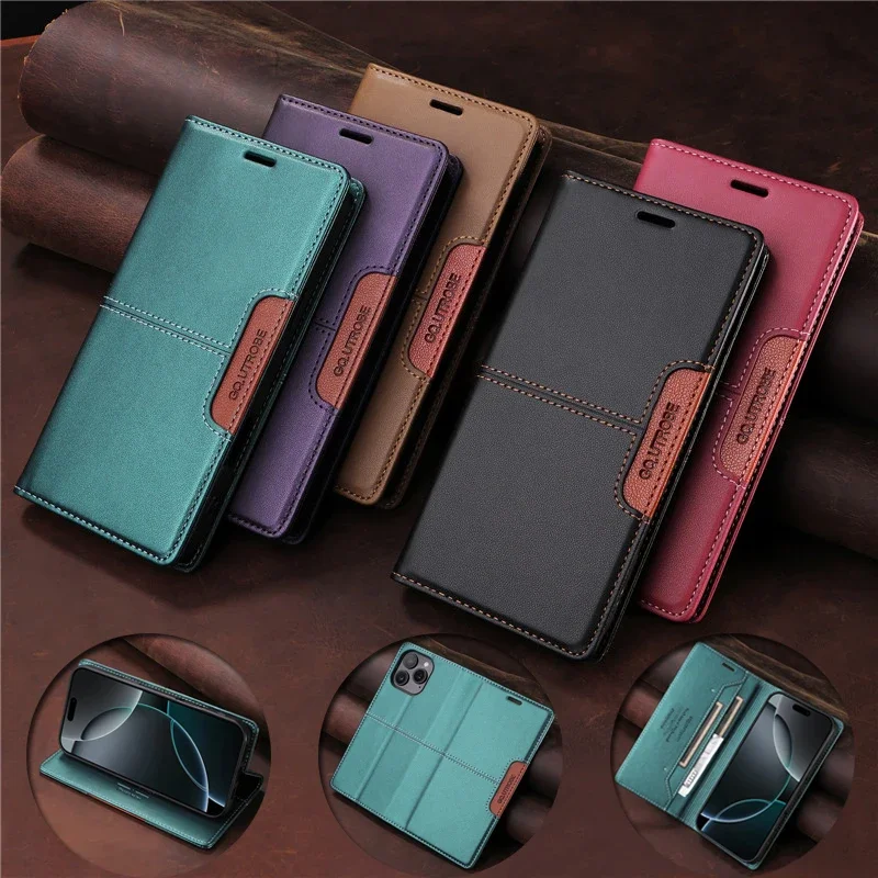 Magnetic Leather Anti-theft Wallet Phone Case with Card Holder and Flip Cover