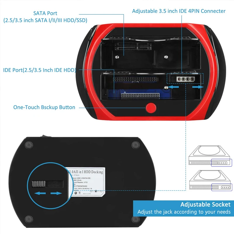 USB-2.5/3.5인치 SATA IDE 하드 드라이브 HDD SSD 리더 도킹 스테이션 듀얼 베이 외장 디스크 박스 인클로저 케이스 HD 외장형