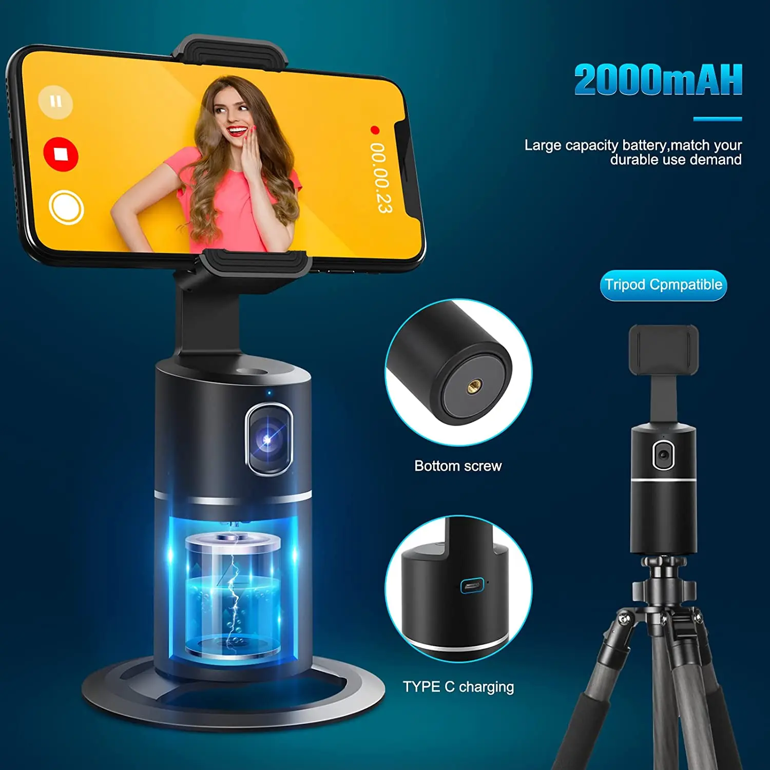 AI Smart Selfie Stick 360&deg; Auto Face Tracking Gimbal For video Live Recording Rotation Stabilizer Tripod Phone Holder