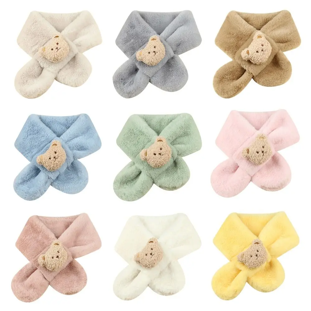 Fashion Warm Kids Winter Scarf Thick Neck Warmer Cartoon Bears Soft Baby Shawls Baby Boys Girls