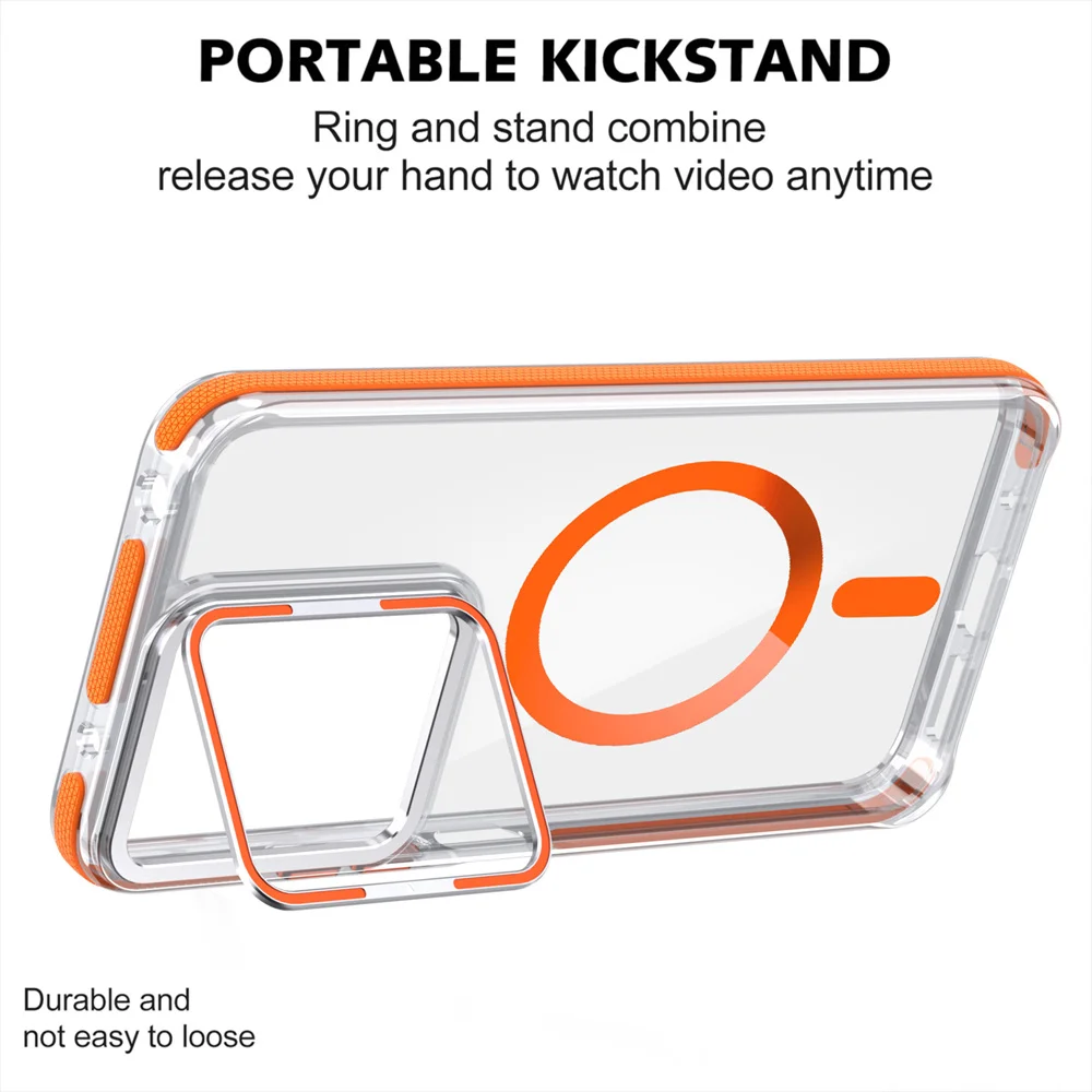 Estuche con soporte de anillo para cámara de grado militar para Redmi Note 13 Pro + cubierta de carga inalámbrica magnética de PC rígida transparente_voghion.com