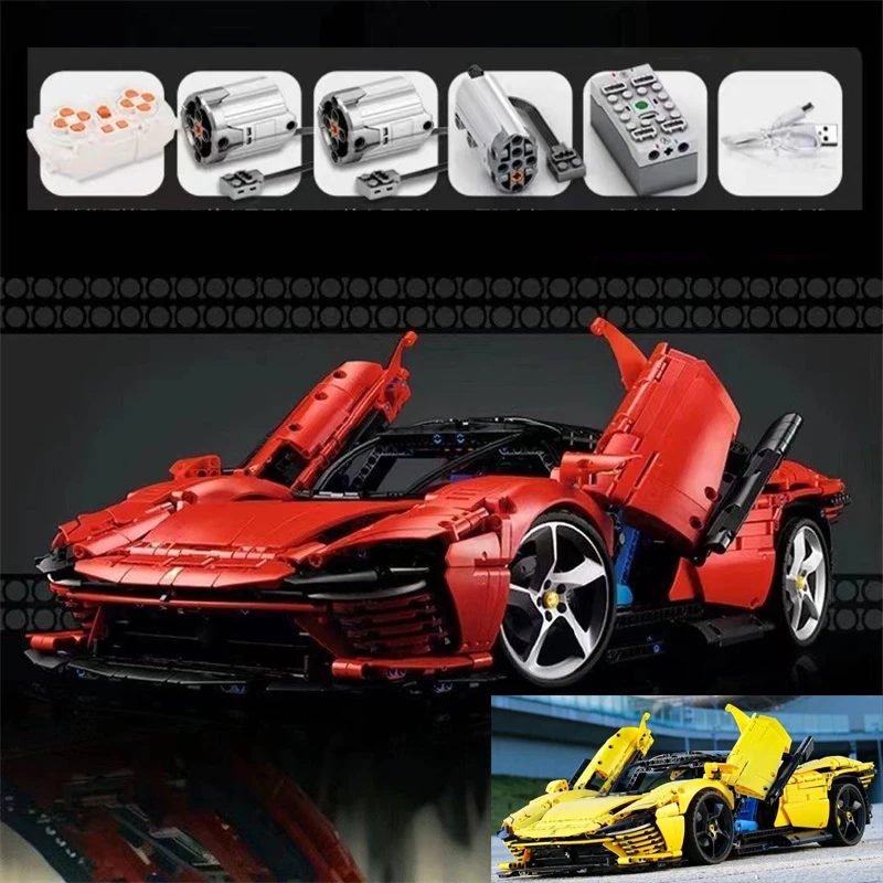 

3778 Pellets Ferrariied Daytona SP3 Supercar Educational Toys Vehicles Models MOC High-tech Power Building Block Model Kit Gift